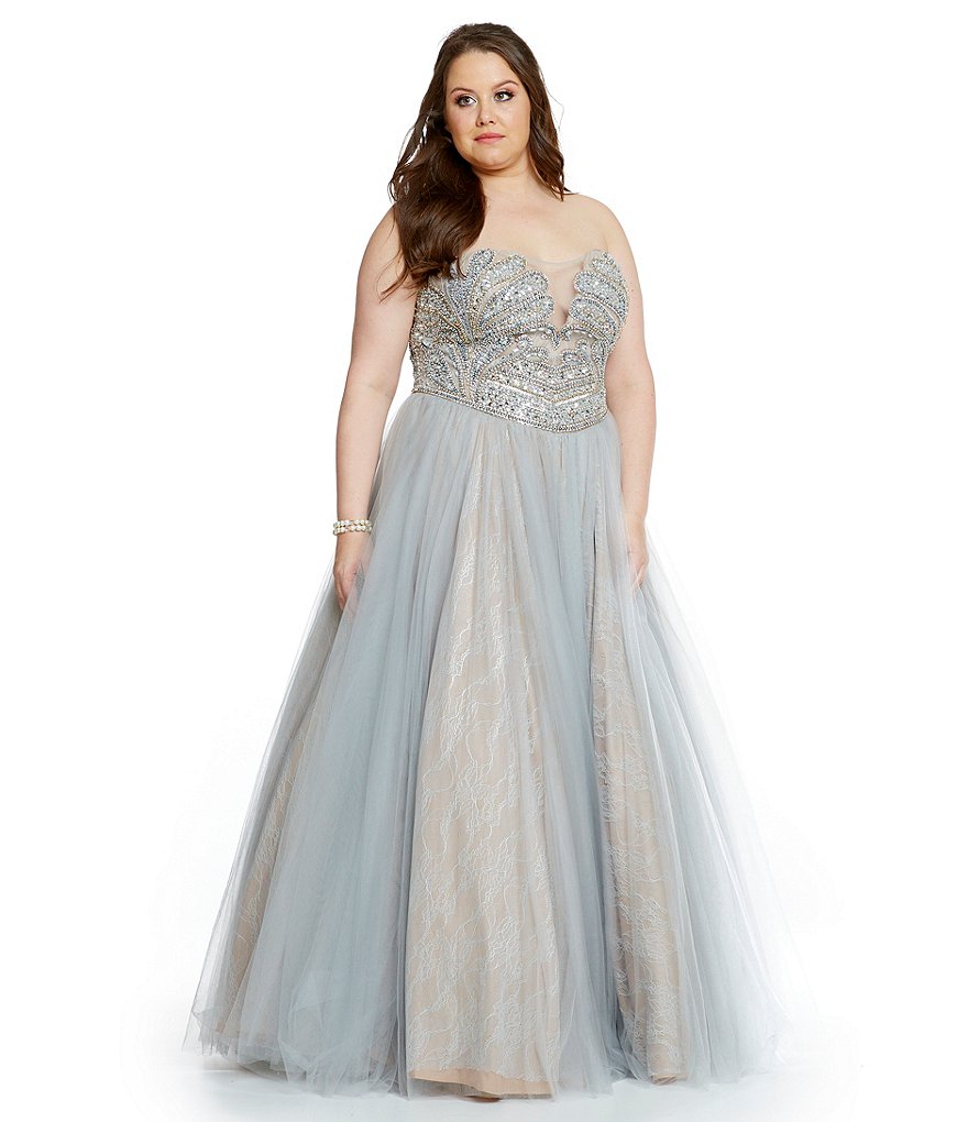 Glamour by Terani Couture Plus Strapless Beaded Bodice Ball Gown