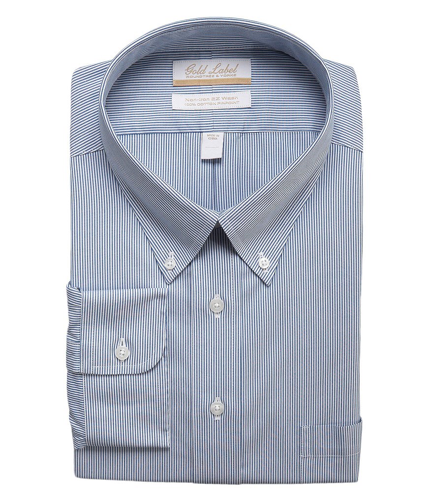 Gold Label Roundtree & Yorke Big & Tall Non-Iron Regular Full-Fit Striped Button-Down Collar Dress Shirt
