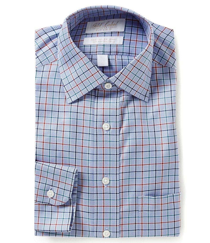 Gold Label Roundtree & Yorke Checked Classic Fitted Checked Twill Dress Shirt