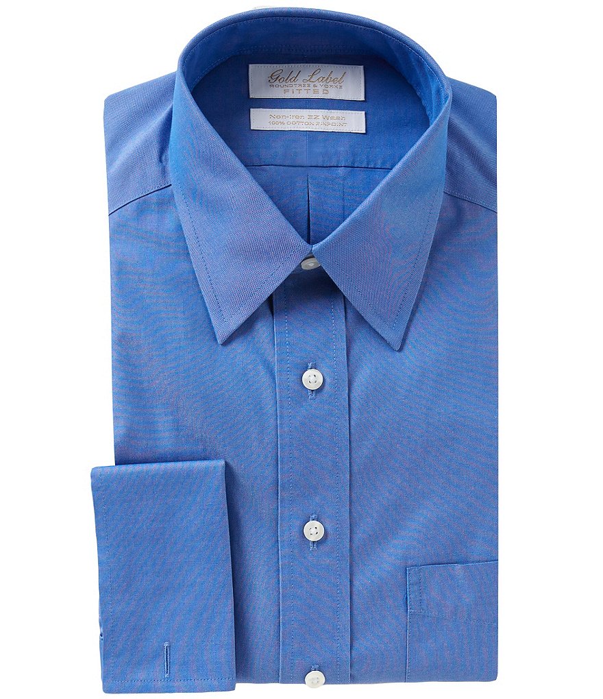 Gold Label Roundtree & Yorke Non-Iron Fitted Classic-Fit Solid Point-Collar Dress Shirt with French Cuffs