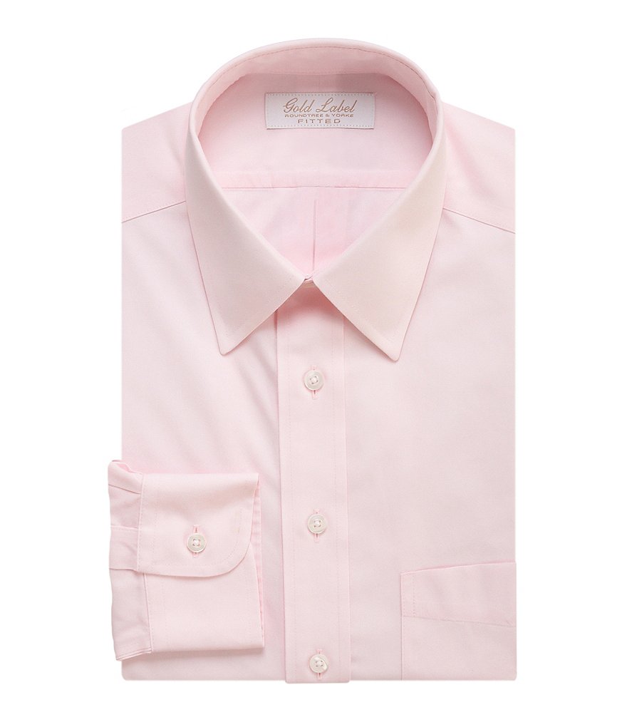 Gold Label Roundtree & Yorke Non-Iron Fitted Classic-Fit Point Collar Solid Dress Shirt