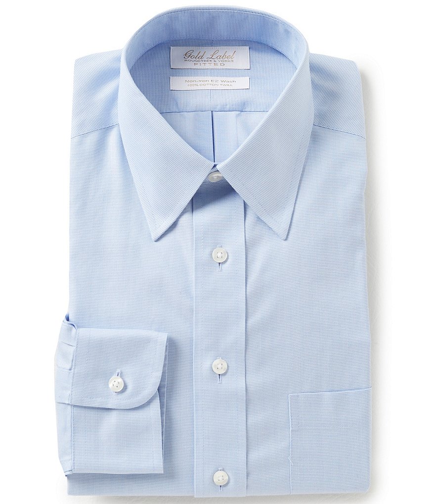 Gold Label Roundtree & Yorke Non-Iron Fitted Classic-Fit Herringbone Point-Collar Dress Shirt