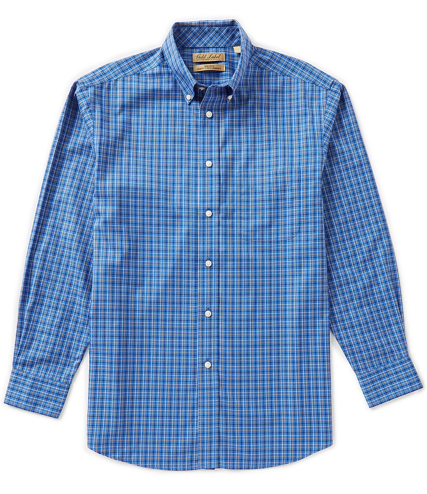 Gold Label Roundtree & Yorke Non-Iron Long-Sleeve Large Multi Check Sportshirt
