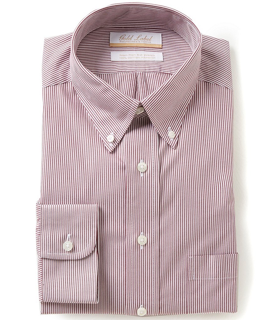 Gold Label Roundtree & Yorke Non-Iron Regular Full-Fit Bengal-Striped Button-Down Collar Dress Shirt