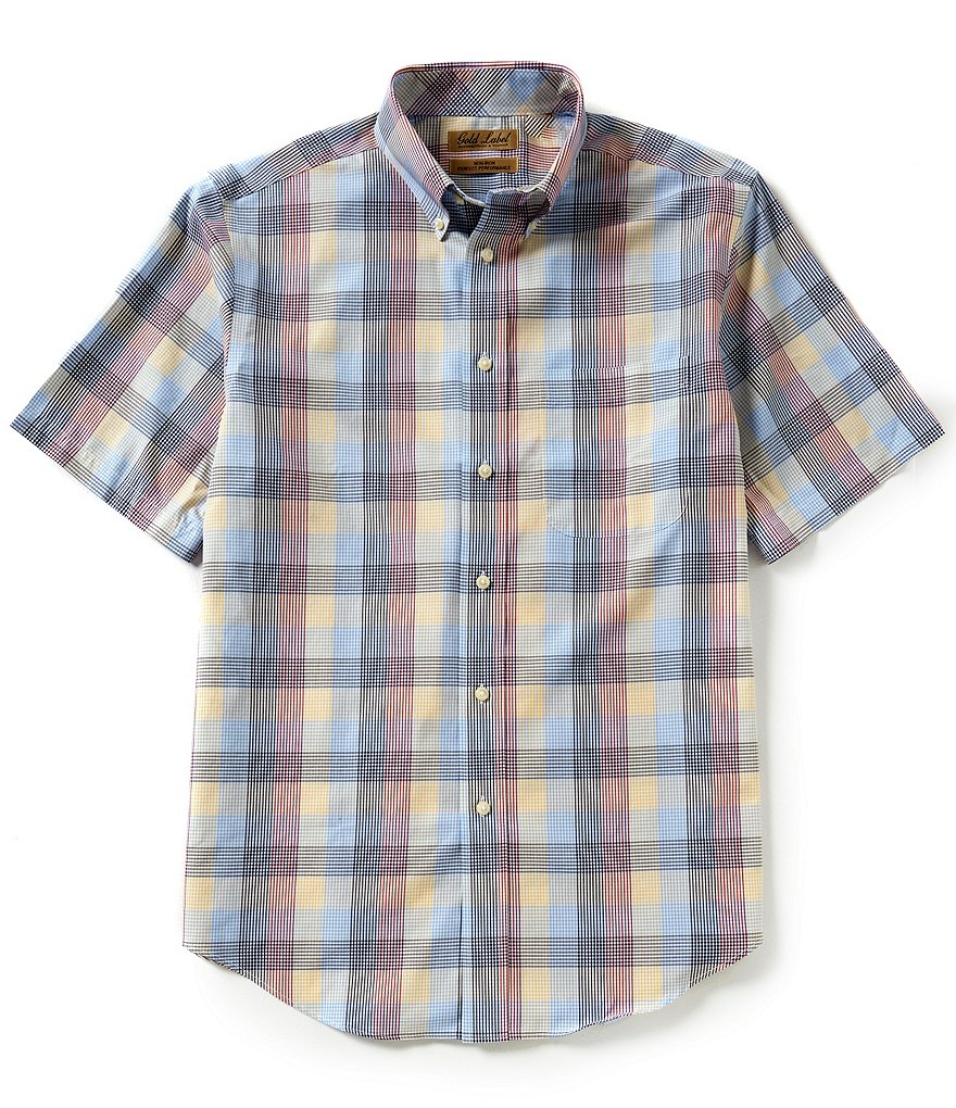 Gold Label Roundtree & Yorke Non-Iron Short-Sleeve Plaid Poplin Sportshirt