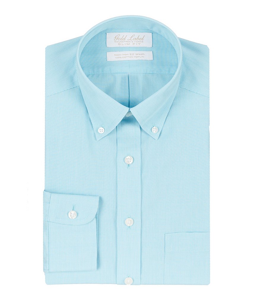 Gold Label Roundtree & Yorke Non-Iron Slim-Fit Micro Check Button-Down Collar Dress Shirt