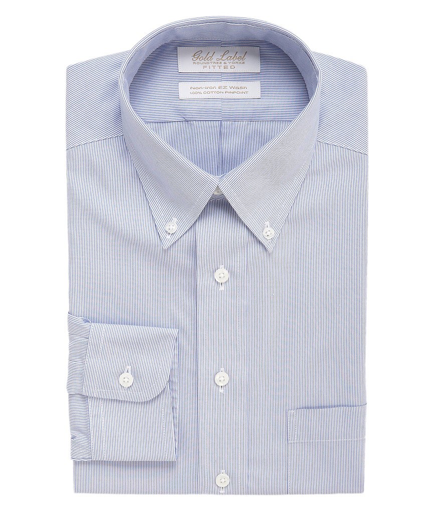 Gold Label Roundtree & Yorke Striped Non-Iron Fitted Classic-Fit Button-Down Collar Dress Shirt