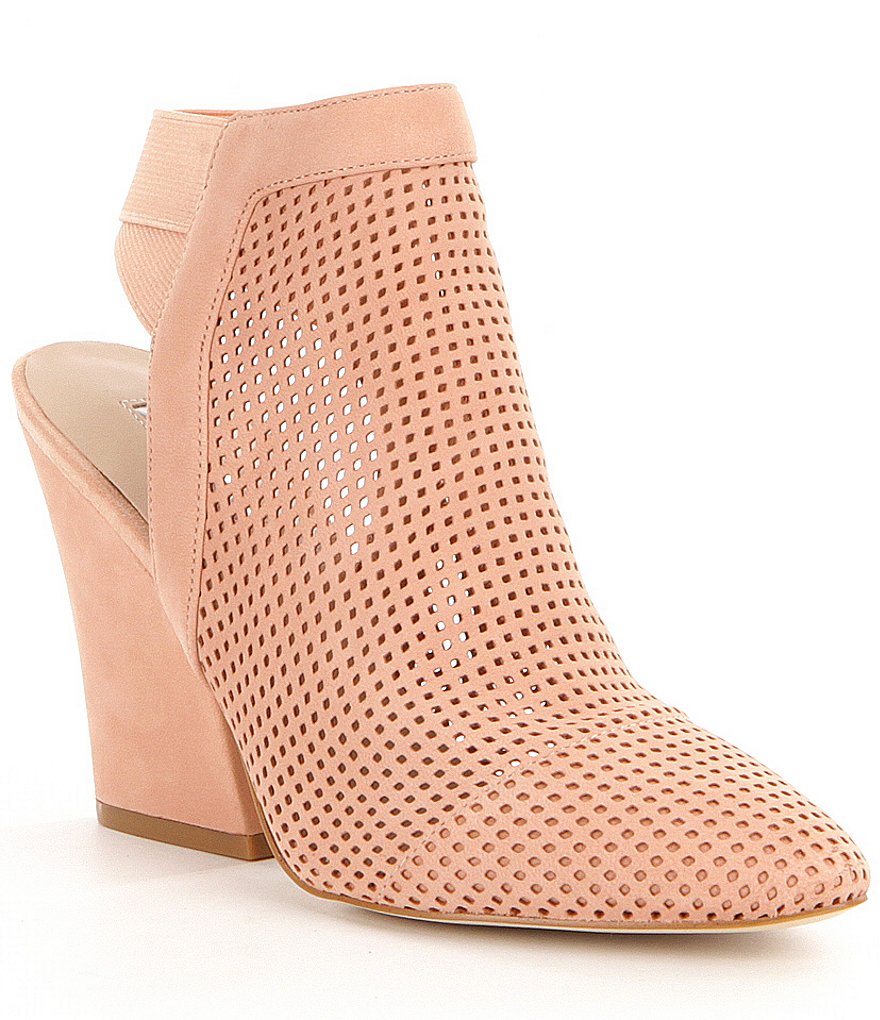 Guess Norine Perforated Nubuck Slip On Block Heel Booties