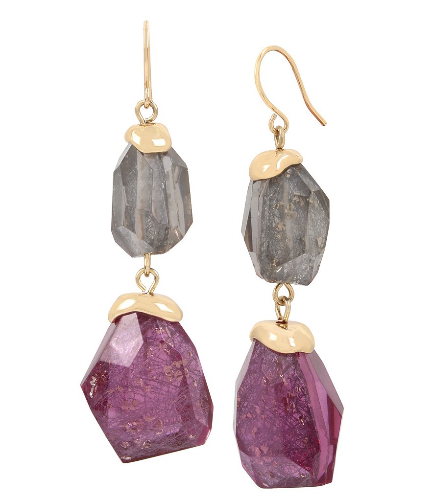 H Halston Amethyst Double-Drop Statement Earrings