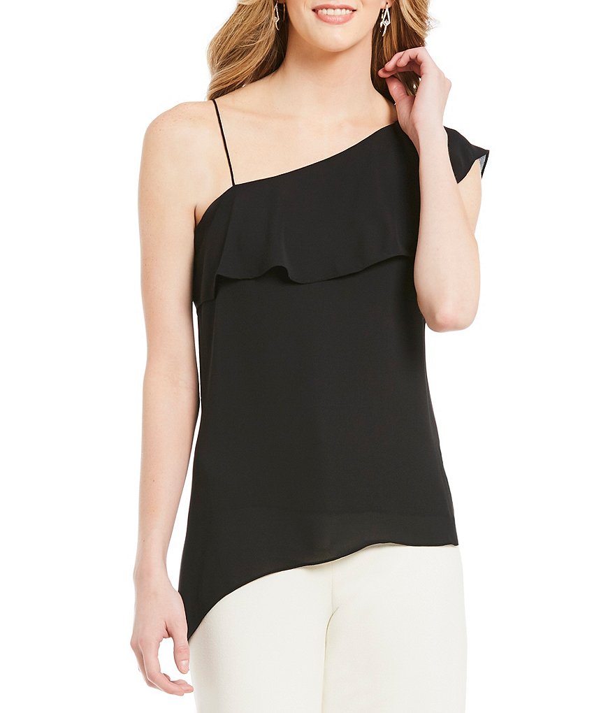 H Halston Asymmetric One Shoulder Top