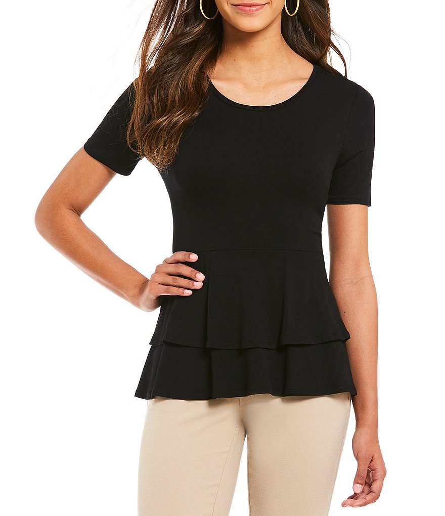 H Halston Multi Tier Peplum Tee