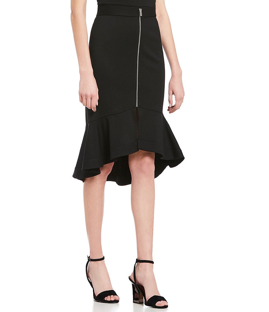 H Halston Zipper Front Skirt With Flounce