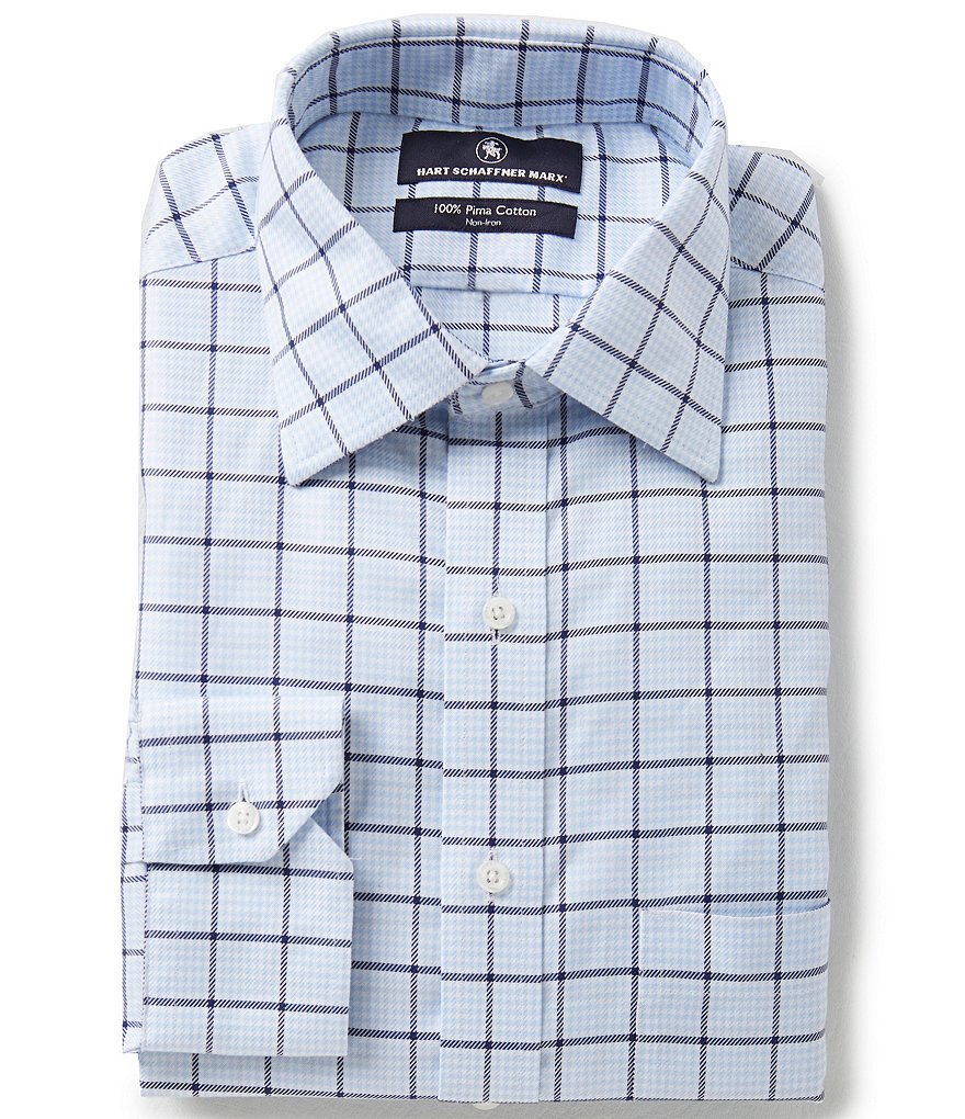 Hart Schaffner Marx Non-Iron Fitted Classic-Fit Spread-Collar Windowpane Check Dress Shirt