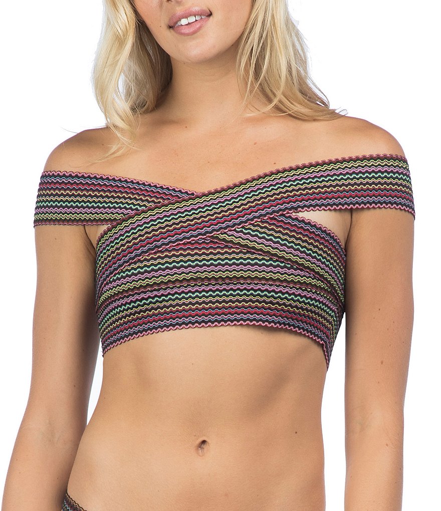 Hobie Let's Stitch Together Elastic Off-The-Shoulder Crop Bikini Swimsuit Bra Top