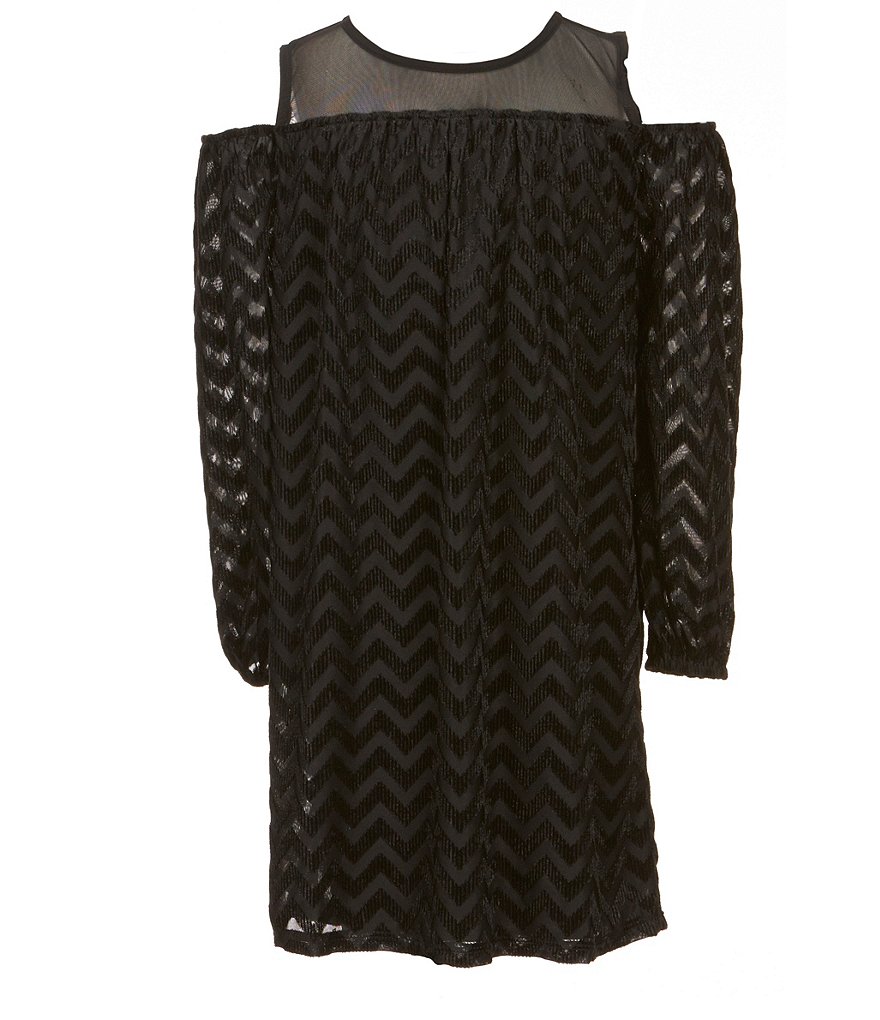 Honey and Rosie Big Girls 7-16 Chevron-Flocked Cold-Shoulder Dress