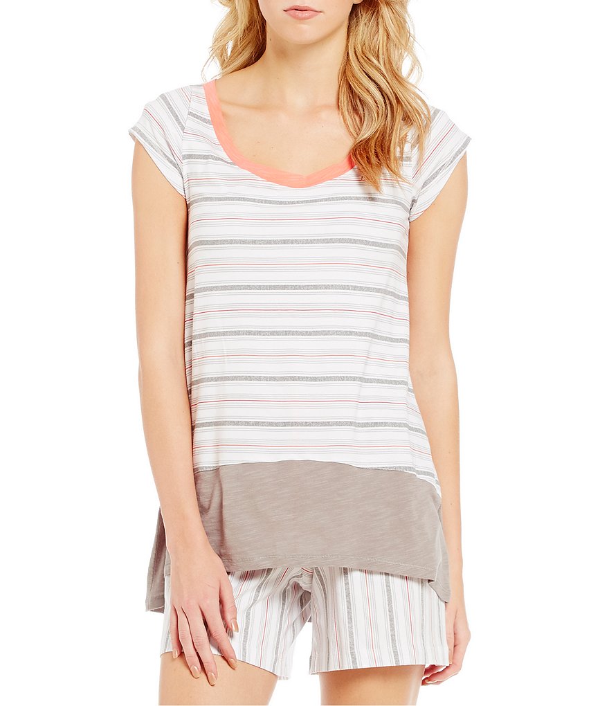 HUE Striped Color Block Jersey Knit Sleep Top