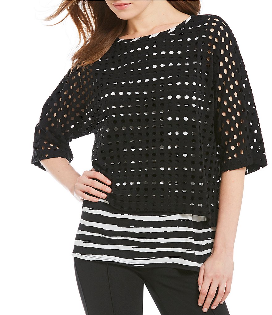 IC Collection 3/4 Sleeve Layered Webb Top