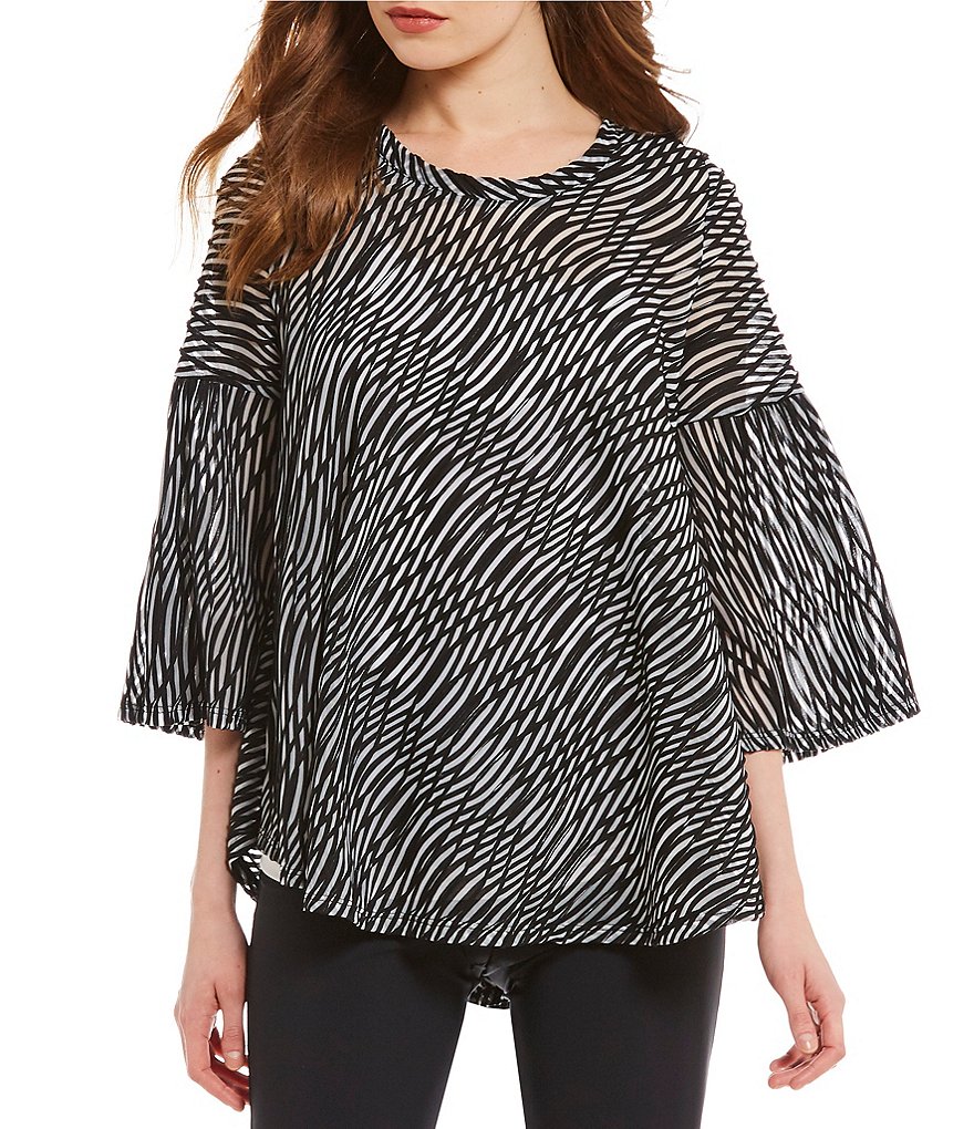 IC Collection 3/4 Sleeve Wave Swirl Print Top
