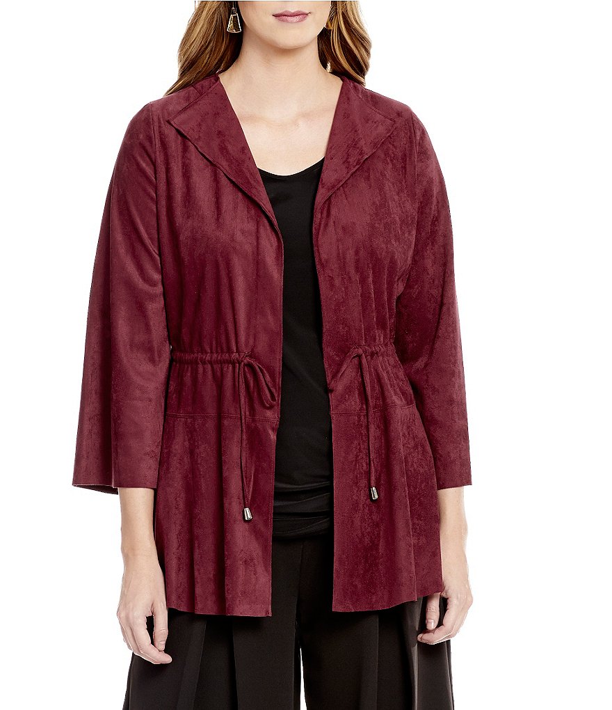 IC Collection Faux-Suede 3/4 Sleeve Drawstring Jacket