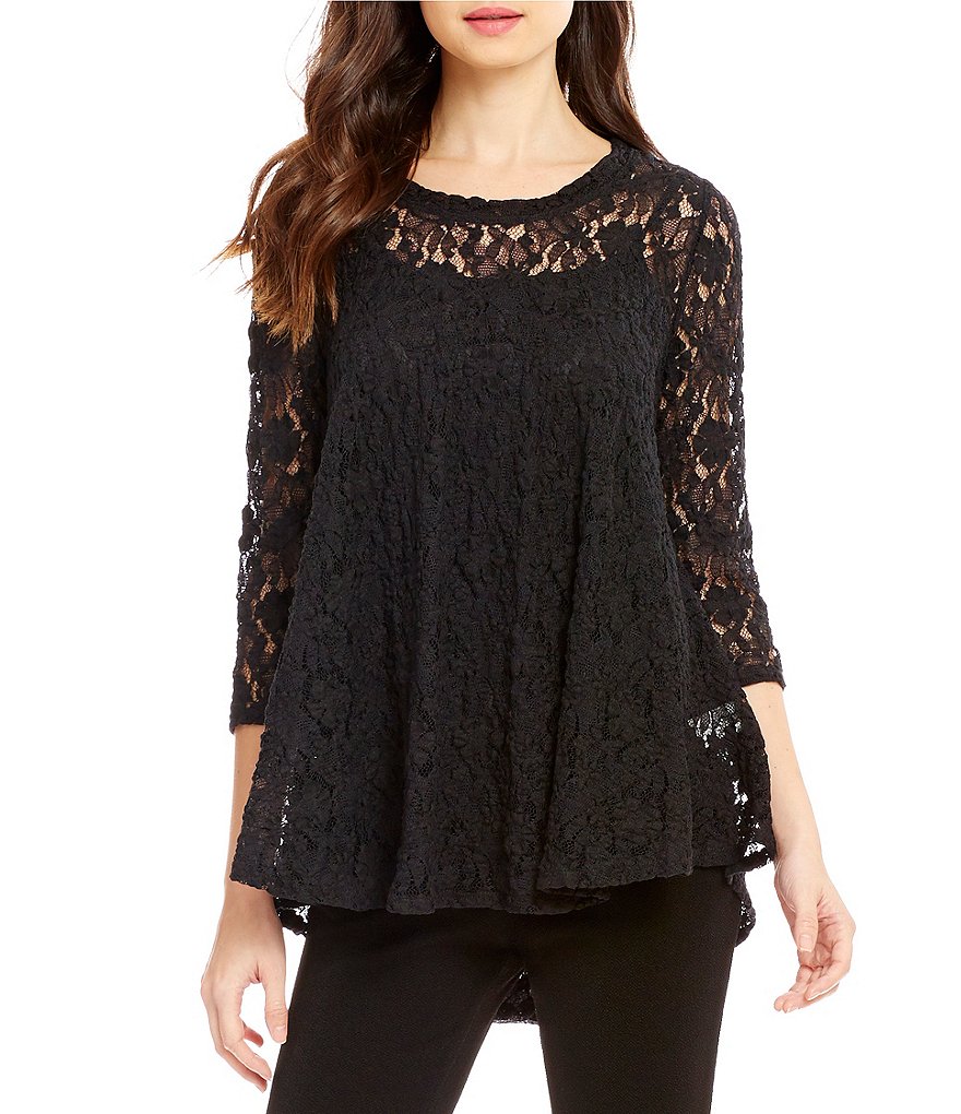 IC Collection Lace 3/4 Sleeve Swing Top