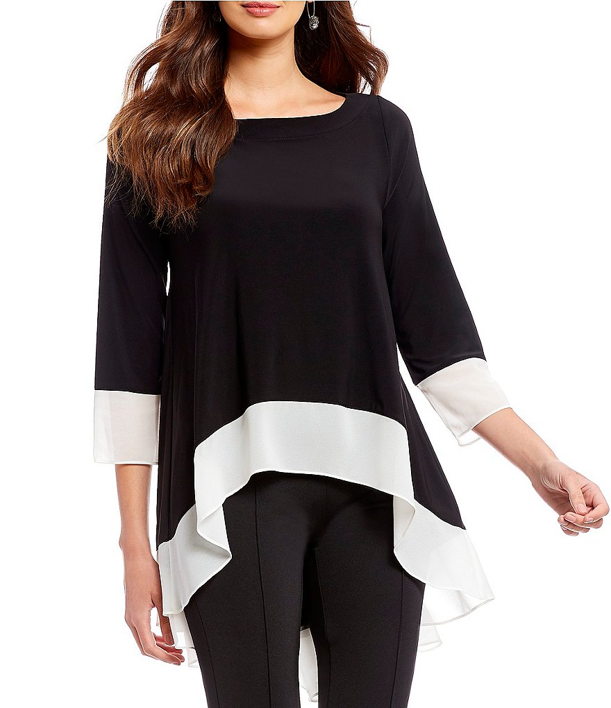 IC Collection Long Tabbed Sleeve Contrast Trim Top