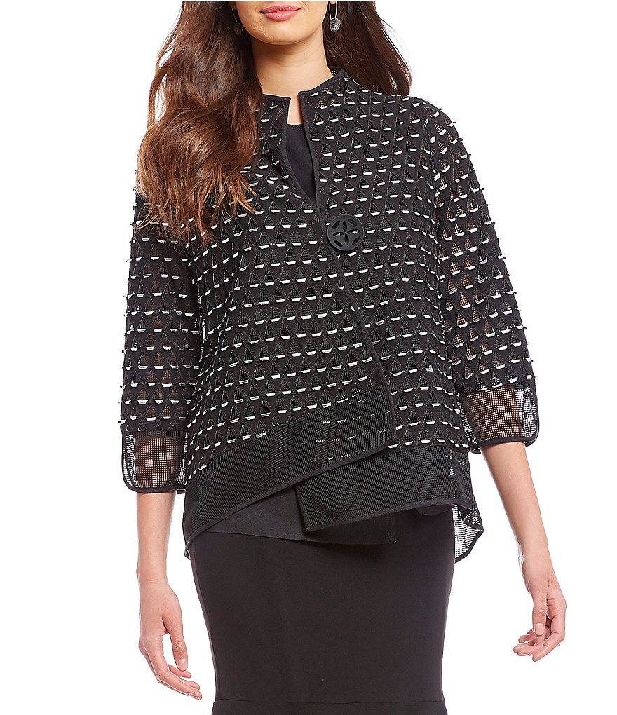 IC Collection Metal Laser Cut Asymmetrical One-Button Front Jacket
