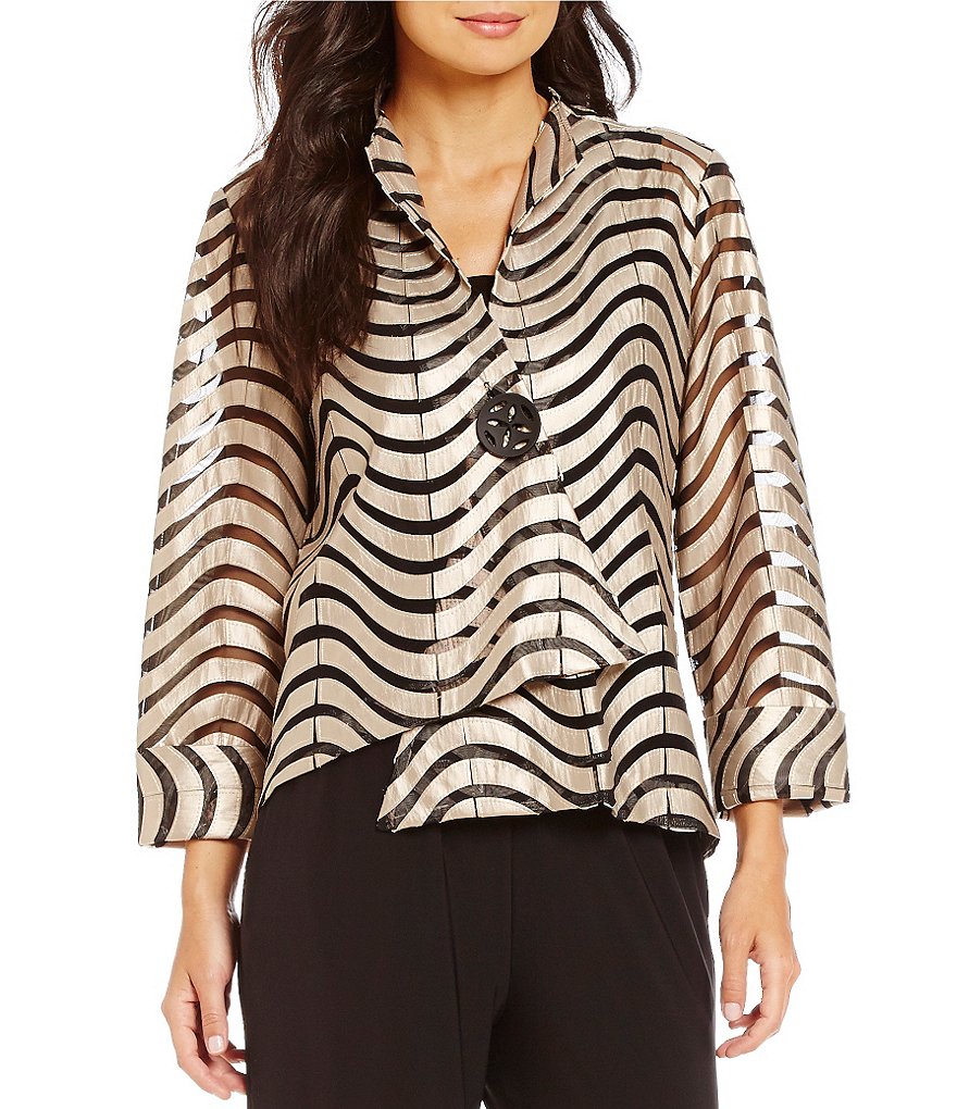 IC Collection One-Button Front Faux Leather Trim Jacket