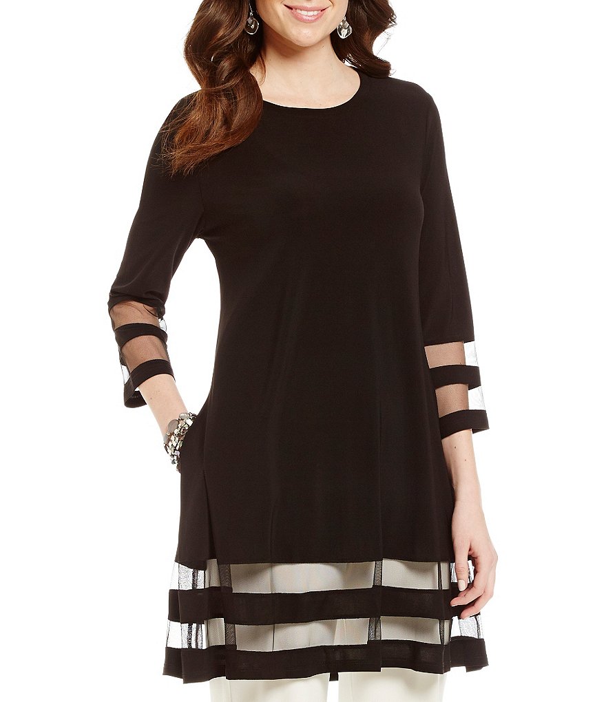IC Collection 3/4 Sleeve Sheer Hem Tunic
