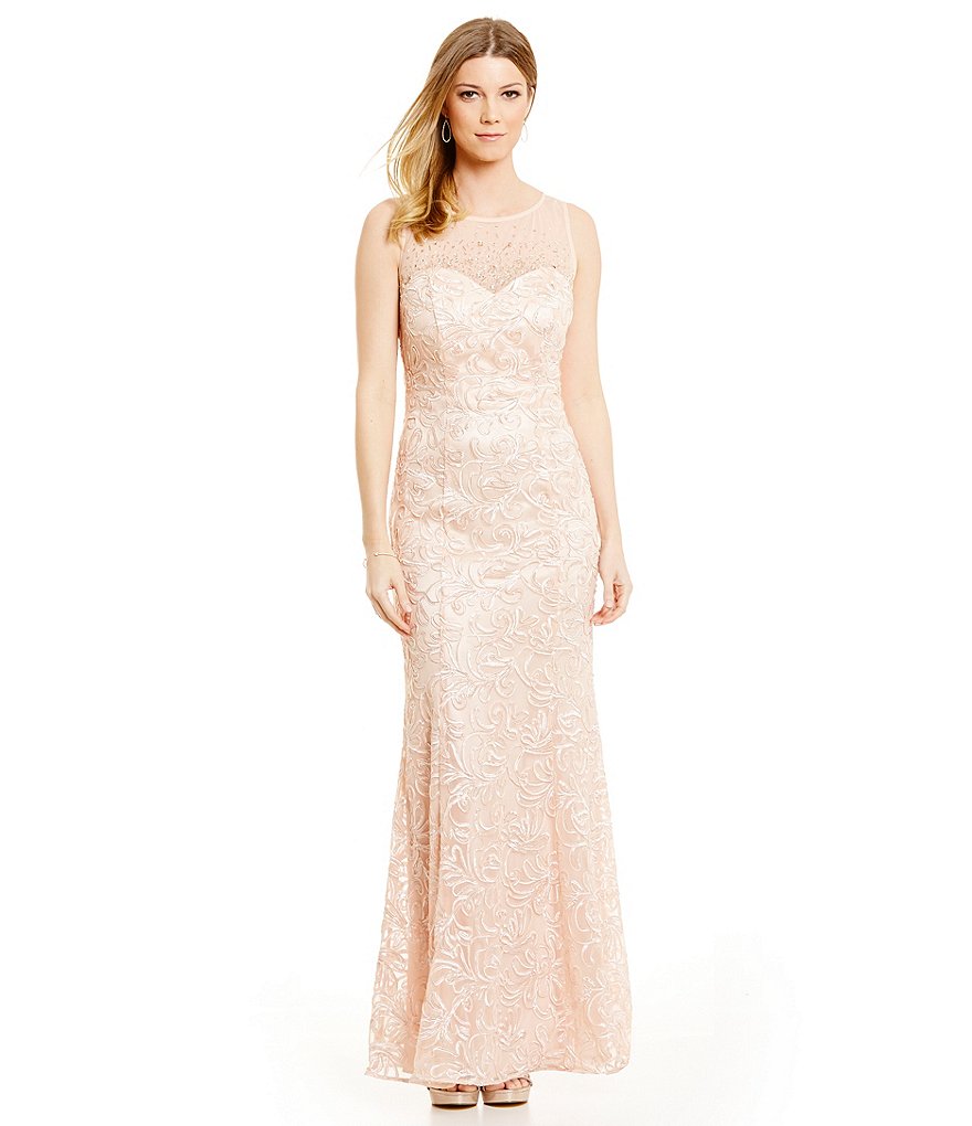 Ignite Evenings Beaded Illusion Neck Gown