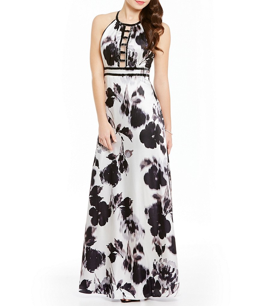 Ignite Evenings Beaded Ladder Halter Neck Printed Gown