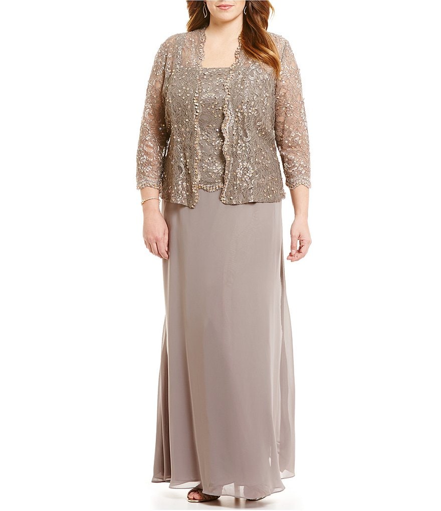 Ignite Evenings Plus Beaded Lace Jacket Dress