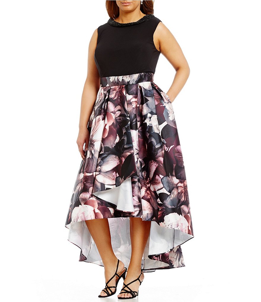 Ignite Evenings Plus Floral Printed Hi-Low Gown