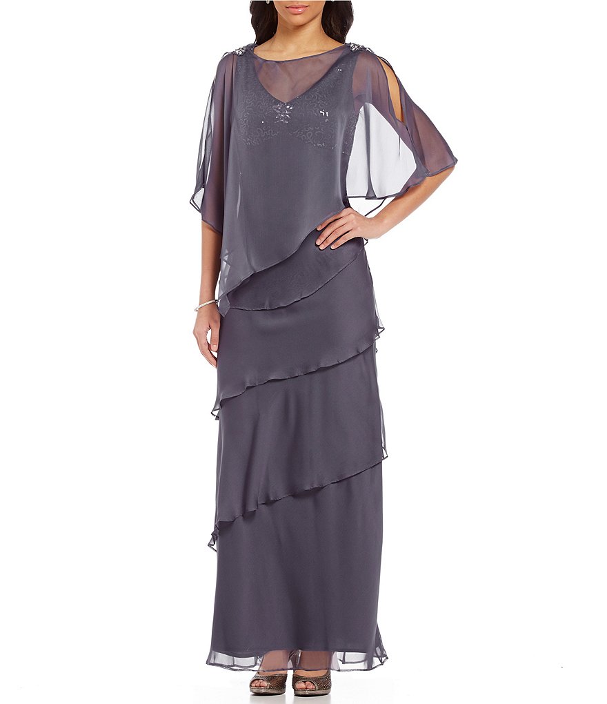 ignite evenings sequin lace capelet gown