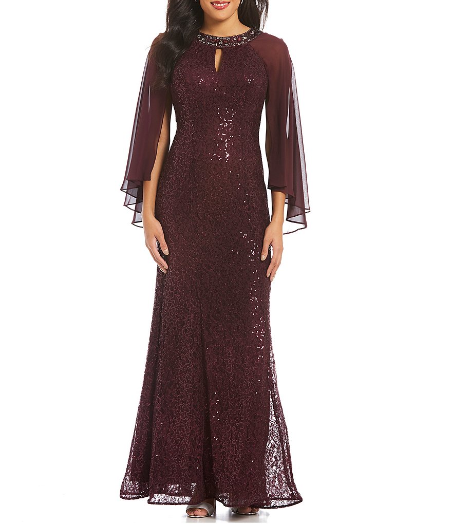 Ignite Evenings Sequin Lace Capelet Gown