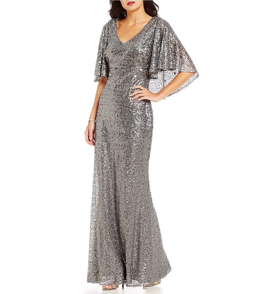 Ignite Evenings V-Neck Back-Cape All Sequin Gown