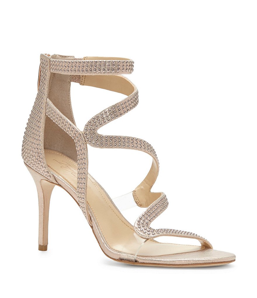 Imagine Vince Camuto Prest Gold Pin Dot Back Zip Strappy Dress Sandals