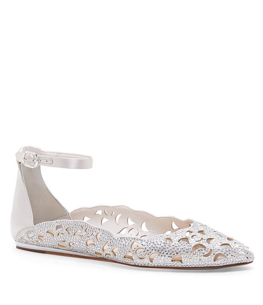 Imagine Vince Camuto Garyn Satin Rhinestone Embellished Ankle Strap Flats