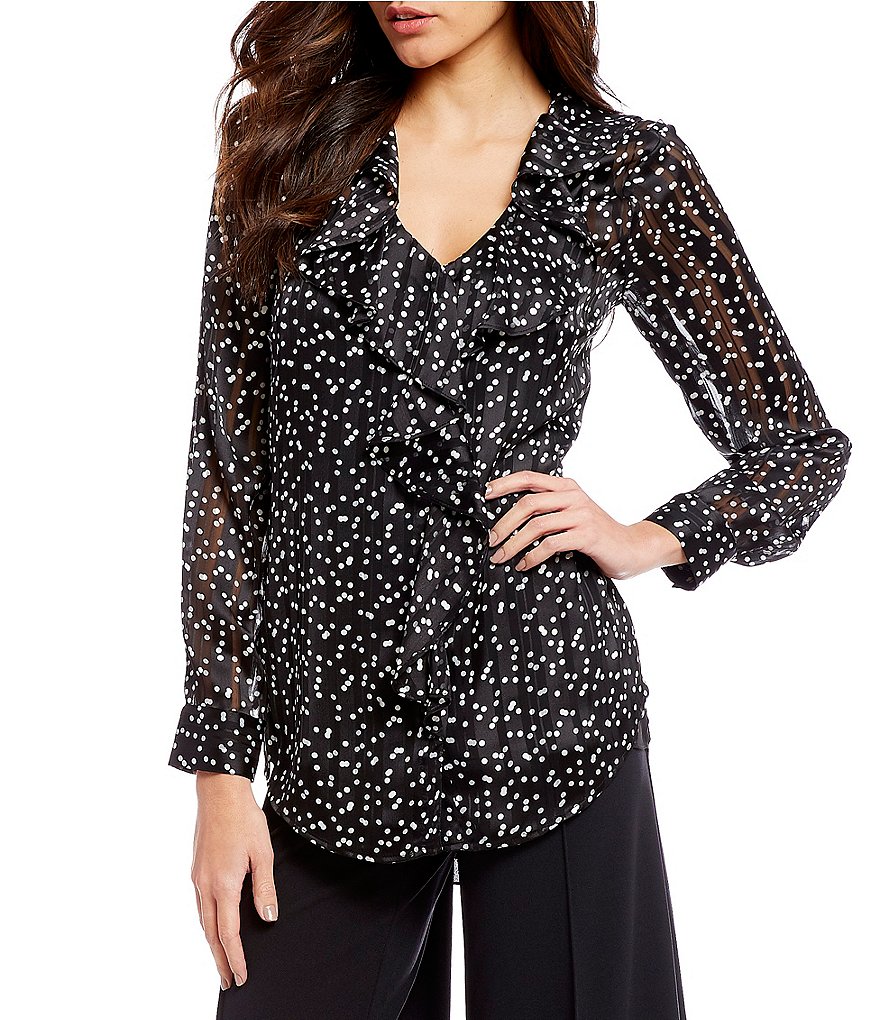 IMNYC Isaac Mizrahi V-Neck Ruffle Long Sleeve Blouse