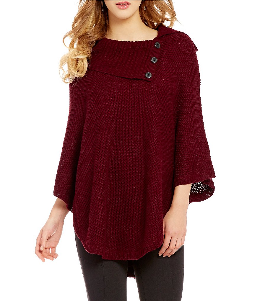 I.N. San Francisco Button Down Cowl Neckline Poncho Sweater