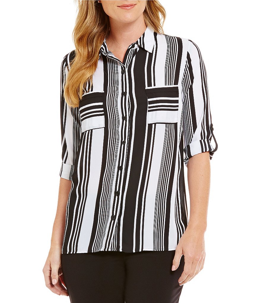 I.N. Studio Bold Varigated Stripe Button Front Shirt