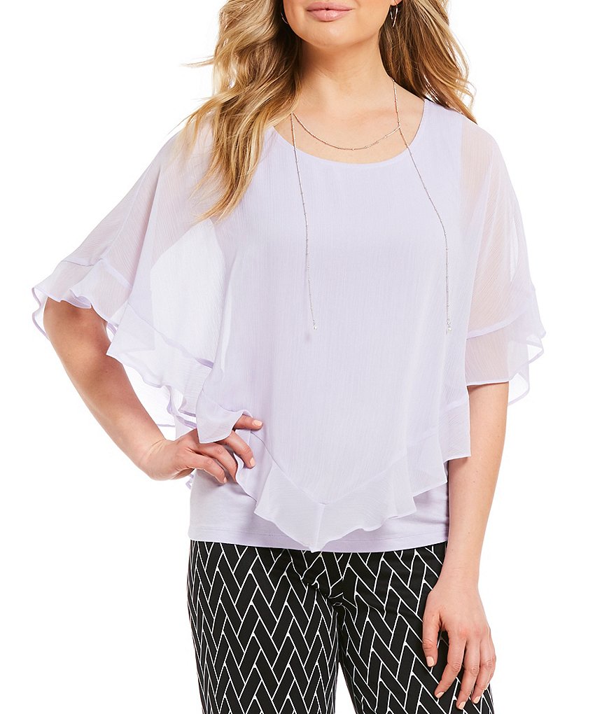 I.N. Studio Short Sleeve Solid Ruffle Yoryu Top