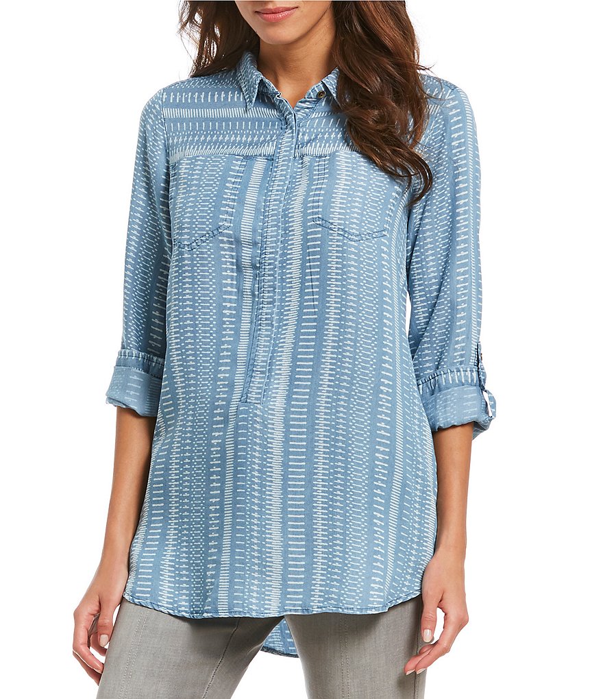 Intro 3/4 Roll-Tab Sleeve Lyocell Denim Popover Top