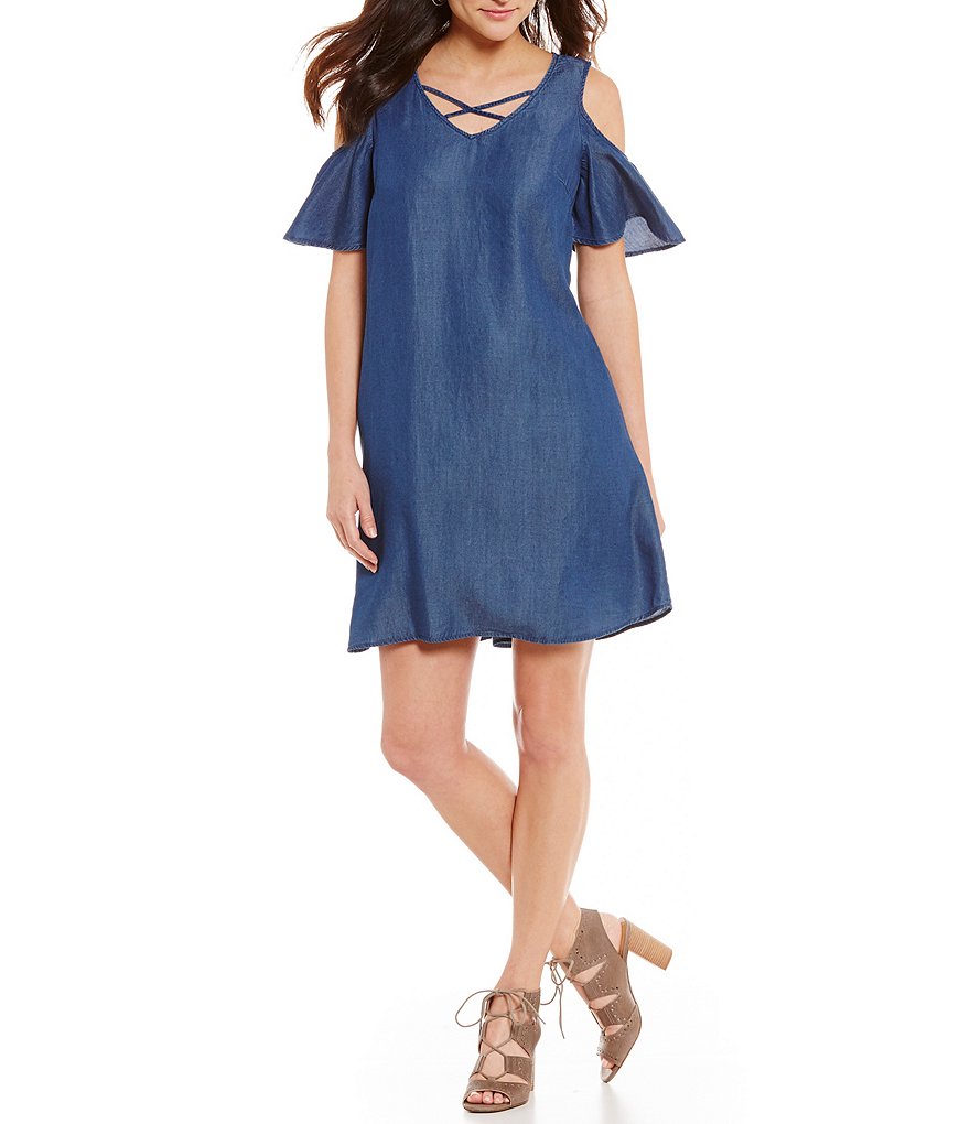 Intro Cold-Shoulder Lyocell Denim Dress
