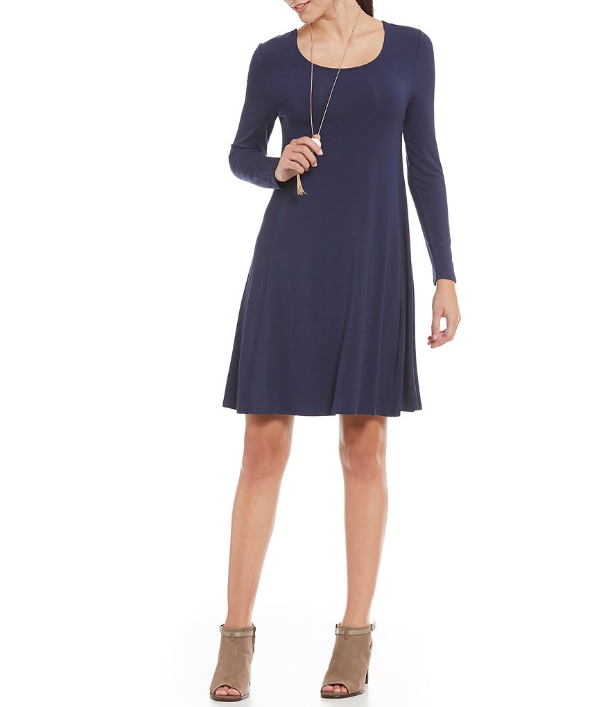 Intro Long Sleeve Solid Pull-Over Swing Dress