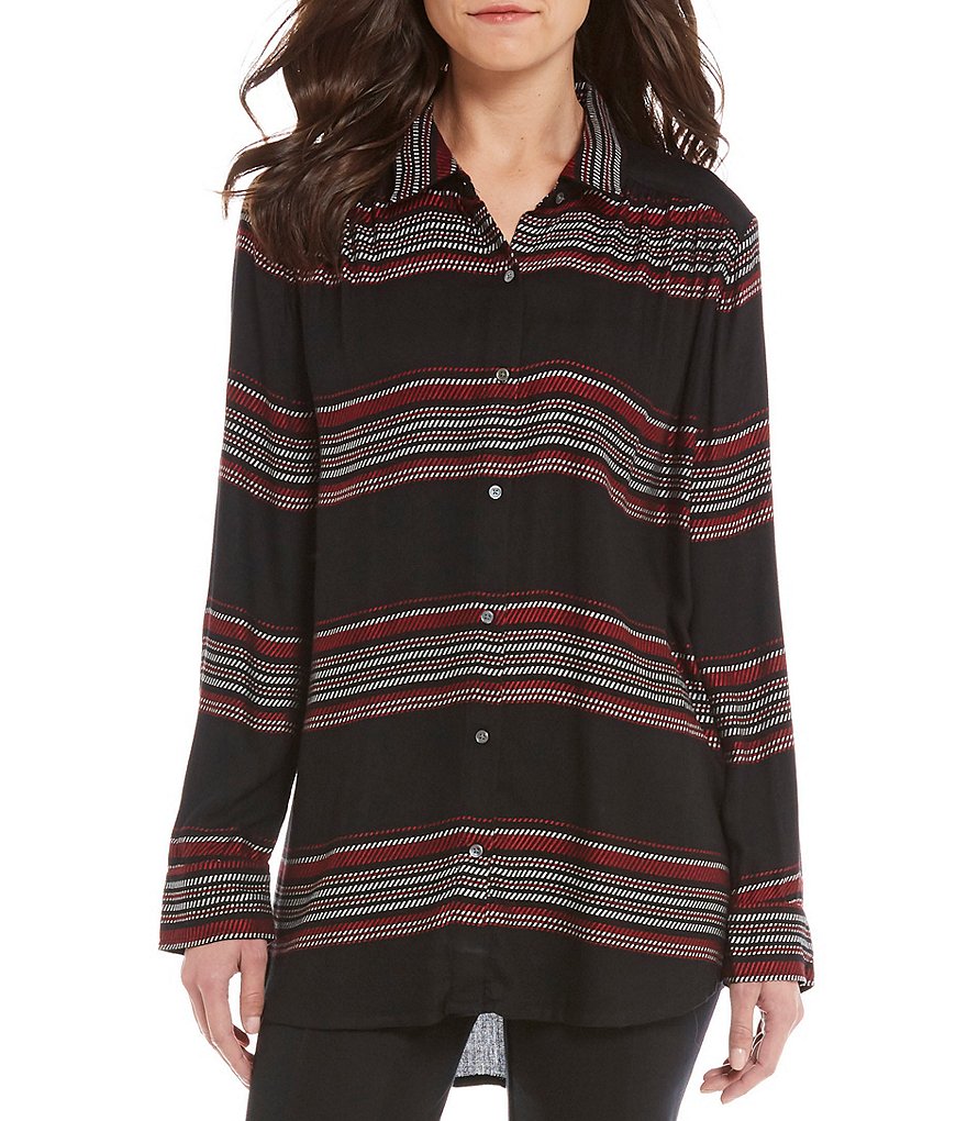 Intro Long Sleeve Stripe Button Front Shirt