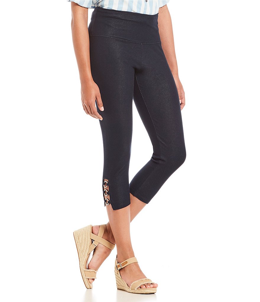 Intro Teri Grommet Detail Capri Knit Denim Leggings