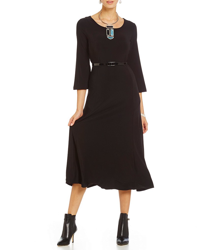 Investments 3/4 Sleeve Belted Knit Dress