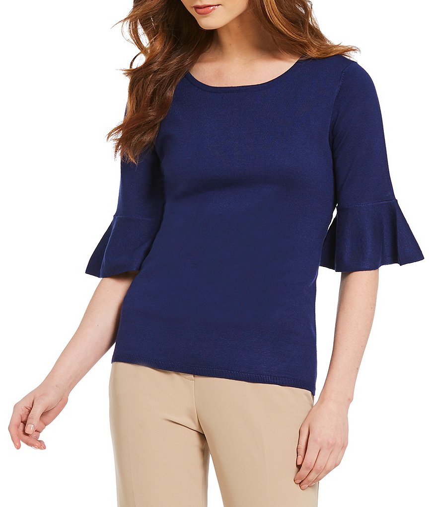 Investments Bell Sleeve Jewel Neck Top
