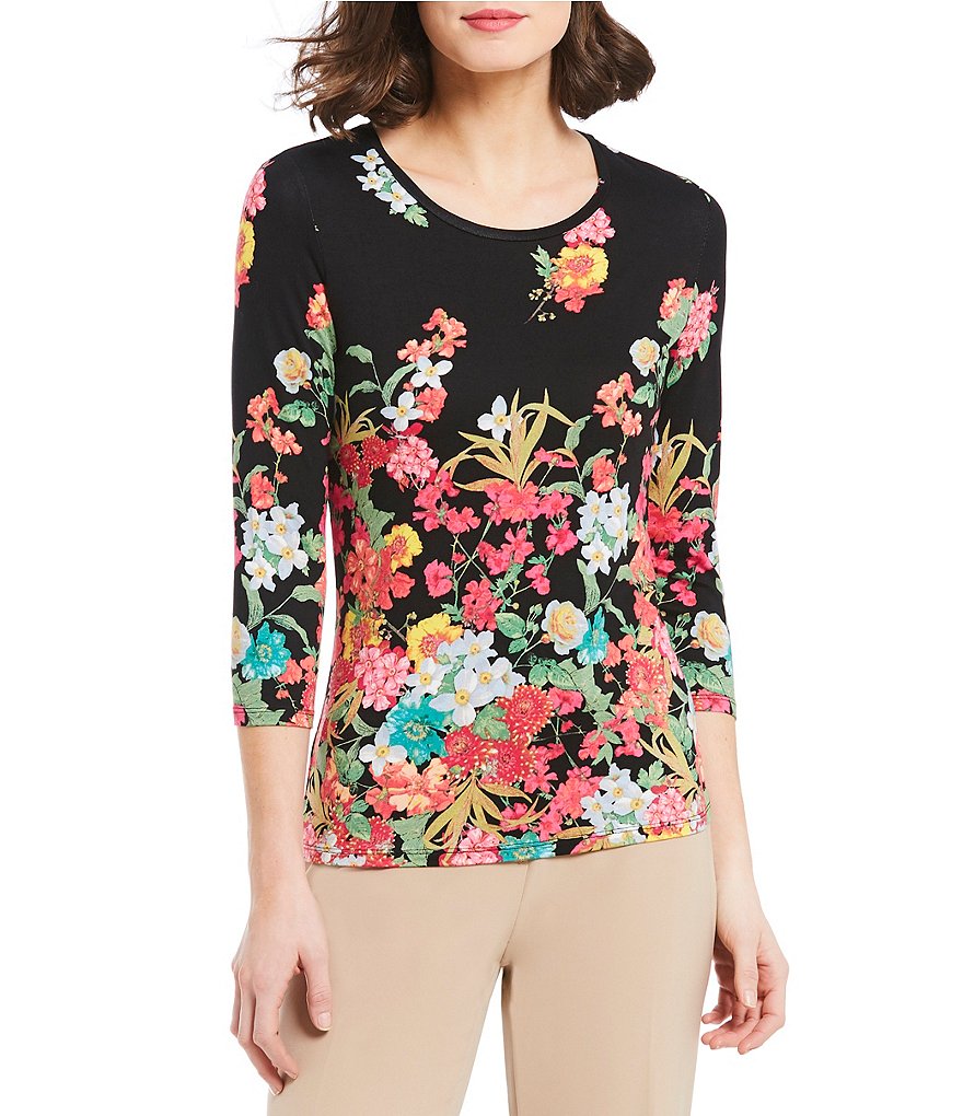 Investments Essentials Printed 3/4 Sleeve Top