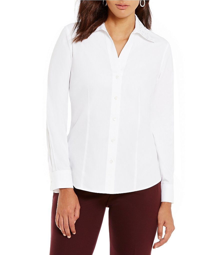 Investments Petite Embellished Point Collar Button-Front Shirt